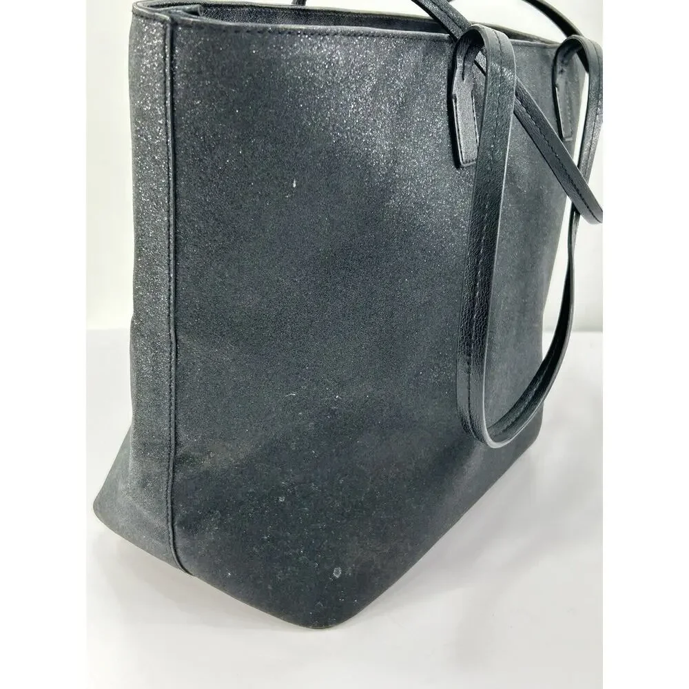 Kate Spade Large Black Glitter Tote Shoulder Bag‎ Full Zip Double Strap